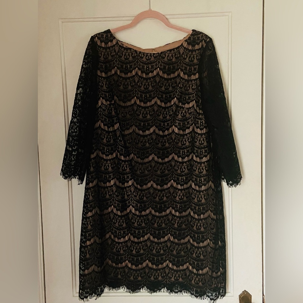 Jessica Howard Black Lace Long Sleeve Dress, size 16